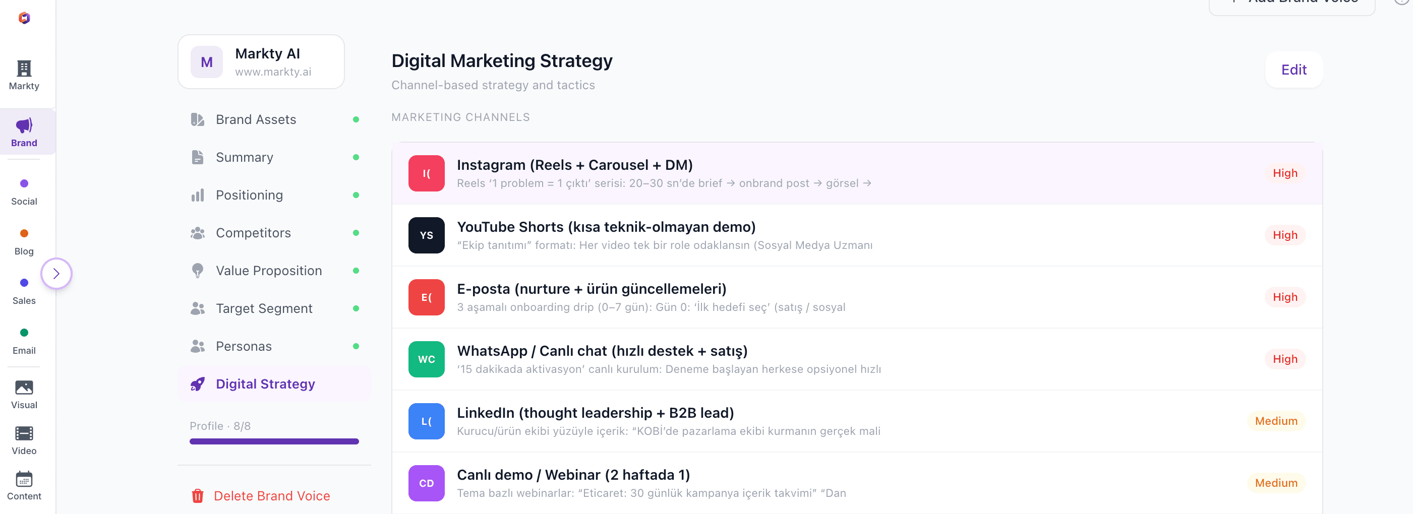 Identifies your brand's target segments, builds strategies, and recommends what to post on which platform.